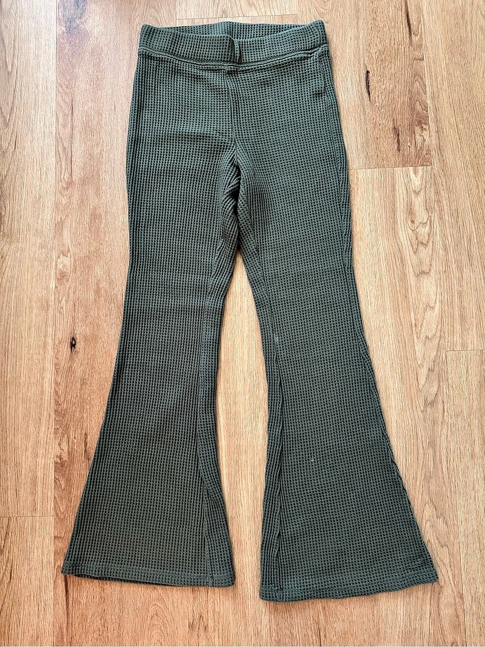 aerie Waffle High Waisted Flare Pant Green
